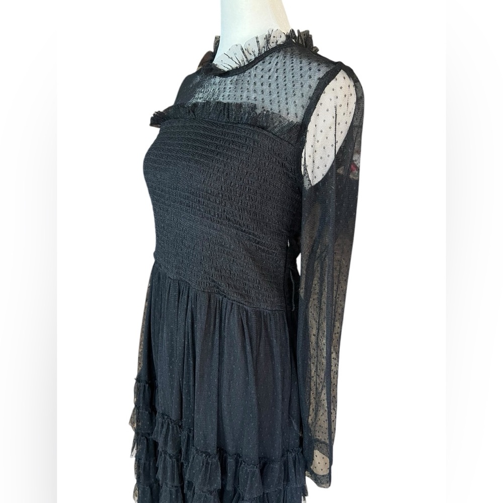 RENE DERHY Paris Goth Polka Dot Black Lace Layered Tulle Maxi Dress Sz S French - Picture 4 of 15
